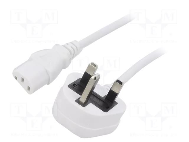 Cable; 3x0.75mm2; BS 1363 (G) plug,IEC C13 female; PVC; 1m; white LIAN DUNG SN23-3/07/1WH
