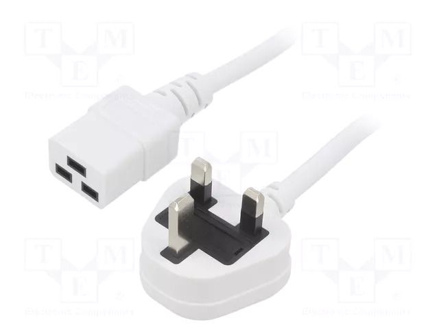 Cable; 3x1.5mm2; BS 1363 (G) plug,IEC C19 female; PVC; 2m; white LIAN DUNG SN317-3/15/2.0WH