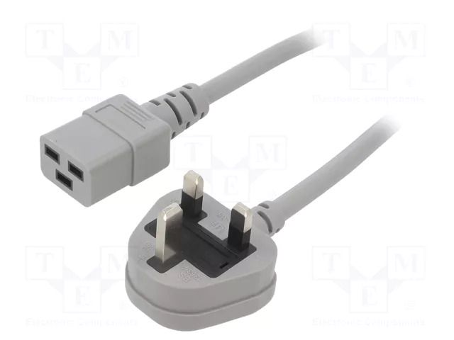 Cable; 3x1.5mm2; BS 1363 (G) plug,IEC C19 female; PVC; 3m; grey LIAN DUNG SN317-3/15/3.0GY