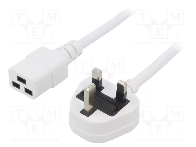 Cable; 3x1.5mm2; BS 1363 (G) plug,IEC C19 female; PVC; 5m; white LIAN DUNG SN317-3/15/5.0WH