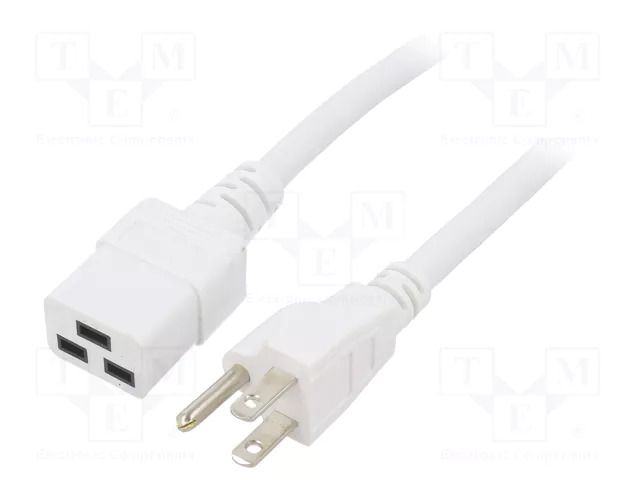 Cable; 3x14AWG; IEC C19 female,NEMA 5-15 (B) plug; PVC; 5m; white LIAN DUNG SN318-3/14/5.0WH