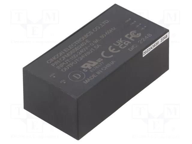 Converter: AC/DC; 36W; Uin: 90÷264VAC,120÷370VDC; Uout: 24VDC; 89% CINCON CFM36SB240-E