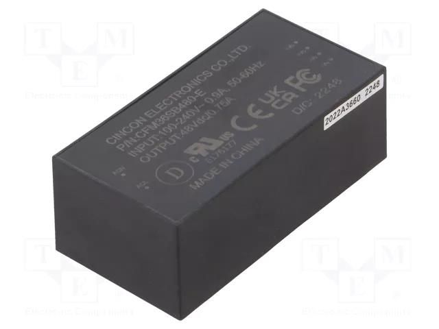 Converter: AC/DC; 36W; Uin: 90÷264VAC,120÷370VDC; Uout: 48VDC; 89% CINCON CFM36SB480-E