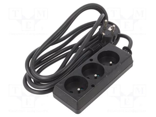 Extension lead; 3x1.5mm2; Sockets: 3; PVC; black; 3m; 16A JONEX PS-370/1.5-3.0BK