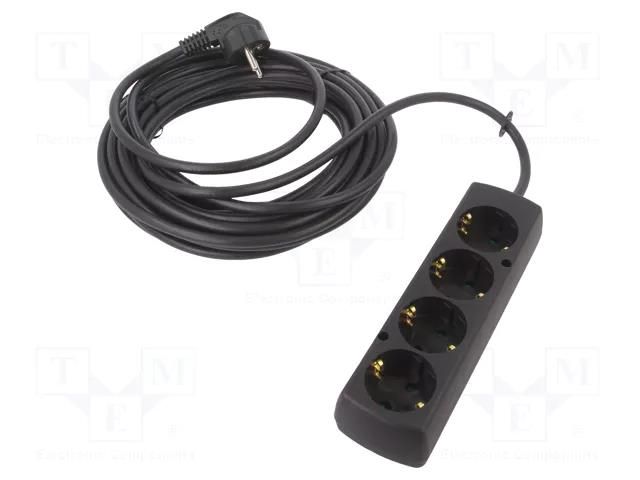 Extension lead; 3x1.5mm2; Schuko; Sockets: 4; PVC; black; Len: 10m JONEX PS-470S/1.5-10.0BK