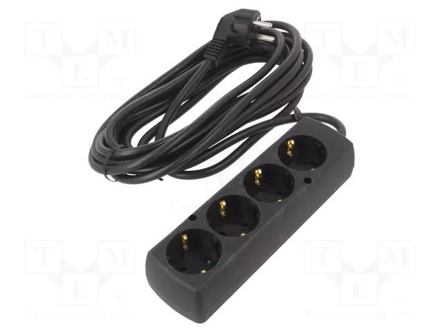 Extension lead; 3x1.5mm2; Schuko; Sockets: 4; PVC; black; Len: 5m JONEX PS-470S/1.5-5.0BK