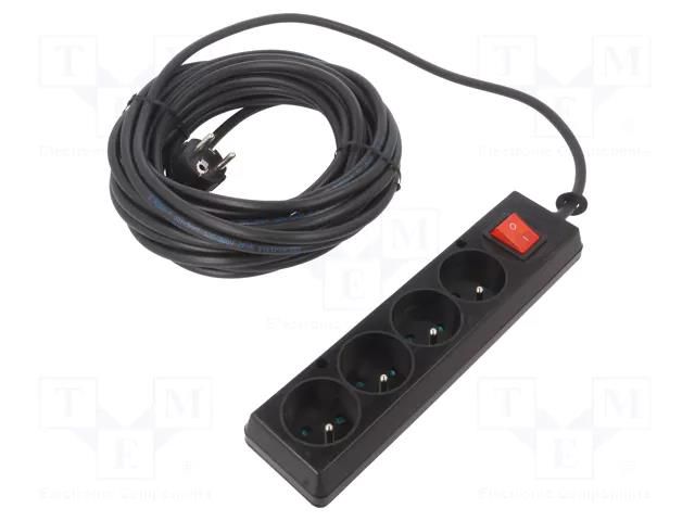 Extension lead; 3x1.5mm2; Sockets: 4; PVC; black; 10m; 16A JONEX PS-470WS/1.5-10BK