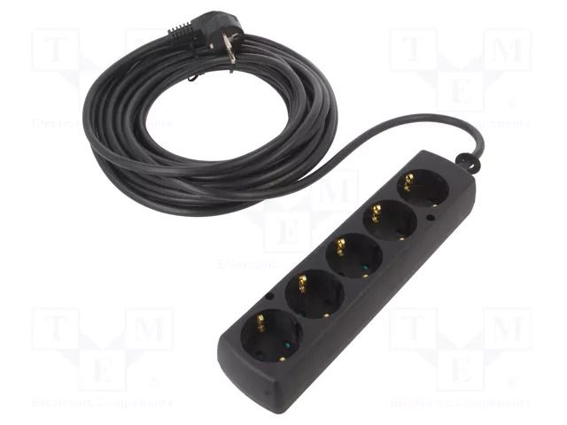 Extension lead; 3x1.5mm2; Schuko; Sockets: 5; PVC; black; Len: 10m JONEX PS-570S/1.5-10.0BK