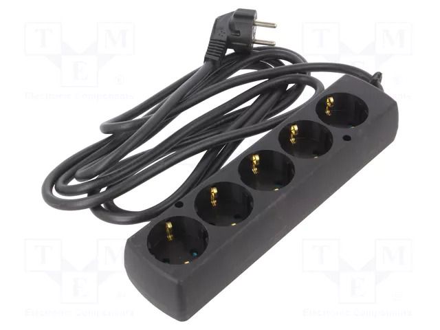 Extension lead; 3x1.5mm2; Schuko; Sockets: 5; PVC; black; Len: 3m JONEX PS-570S/1.5-3.0BK