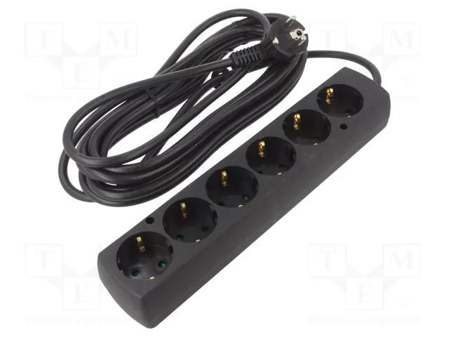 Extension lead; 3x1.5mm2; Schuko; Sockets: 6; PVC; black; Len: 5m JONEX PS-670S/1.5-5.0BK