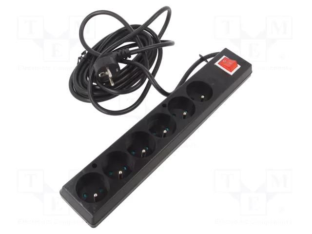 Extension lead; 3x1.5mm2; Sockets: 6; PVC; black; 5m; 16A JONEX PS-670WS/1.5-5.0BK