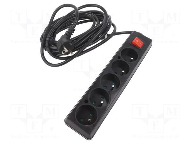 Extension lead; 3x1.5mm2; Sockets: 5; PVC; black; 5m; 16A JONEX PS-570WS/1.5-5.0BK