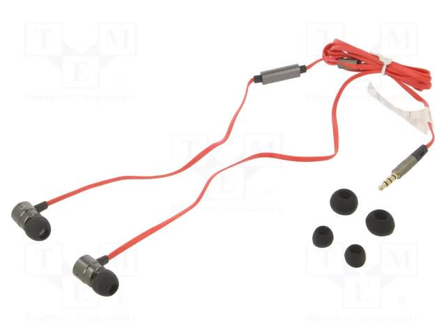 Headphones with microphone; red,silver; Jack 3,5mm; in-ear; 1.2m GEMBIRD MHS-EP-LHR