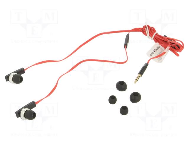 Headphones with microphone; black,red; Jack 3,5mm; in-ear; 1.2m GEMBIRD MHS-EP-OPO