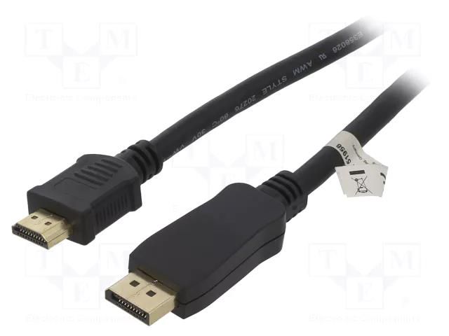 Cable; DisplayPort plug,HDMI plug; PVC; 3m; black; black; plastic Goobay MC.2200.1112.030BK