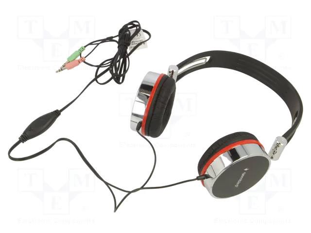 Headphones with microphone; black,red,silver; Jack 3,5mm x2 GEMBIRD MHS-903