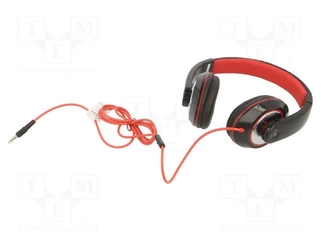 Headphones with microphone; black,red; Jack 3,5mm; headphones GEMBIRD MHS-BOS