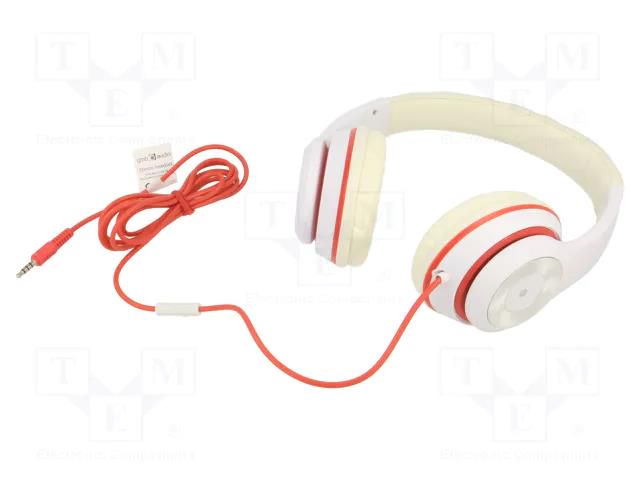 Headphones with microphone; white,red; Jack 3,5mm; headphones GEMBIRD MHS-LAX-W