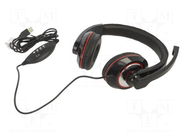 Headphones with microphone; black,red; USB A; headphones; 2m GEMBIRD MHS-U-001