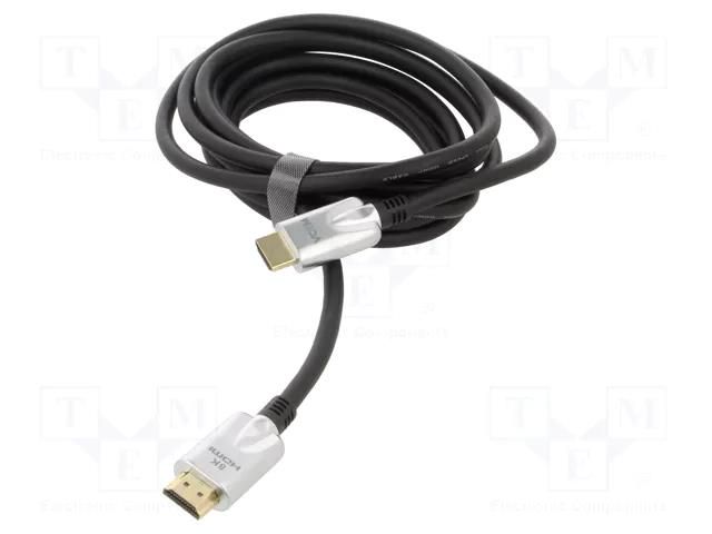 Cable; HDMI plug,both sides; PVC; textile; 3m; black; grey VCOM CG862-3.0