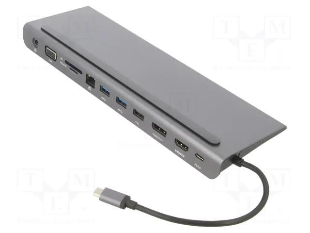 Hub USB; USB 3.0; grey; 5Gbps; 0.18m; 100W; Colour: black VCOM CU4704