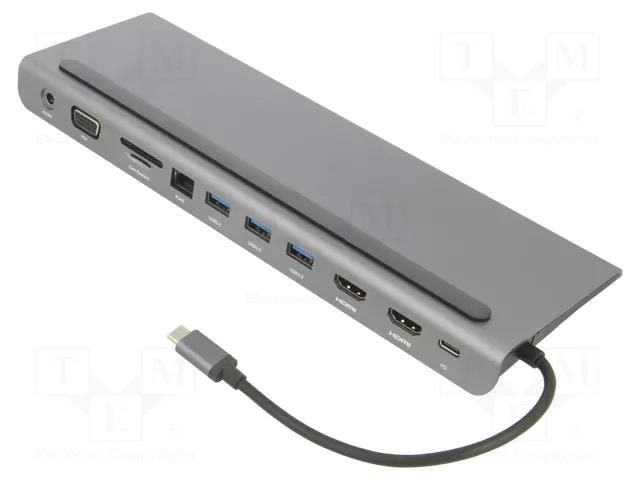 Hub USB; USB 3.0; grey; 5Gbps; 0.18m; 100W; Colour: black VCOM CU4705