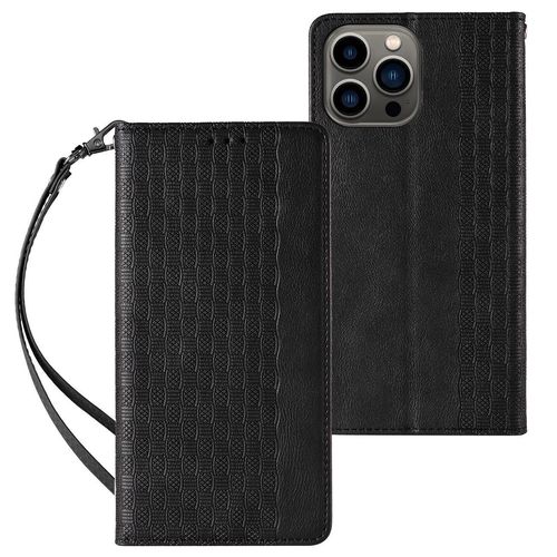 Magnet Strap Case for iPhone 12 Pro Pouch Wallet + Mini Lanyard Pendant Black, Hurtel 5907769341816 5907769341816