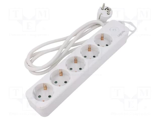 Plug socket strip: supply; Sockets: 5; 250VAC; 16A; white; 1.5m LOGILINK LPS246