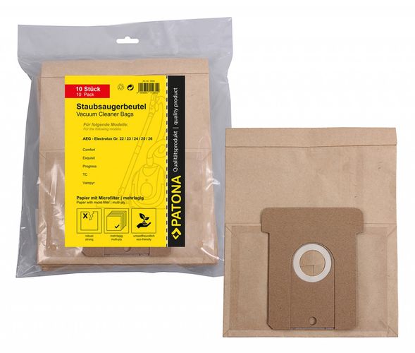 PATONA 10 vacuum cleaner bag multi layer paper incl. Microfilter f. AEG Gr. 22 23 24 25 26, PATONA 9508 4055655112352