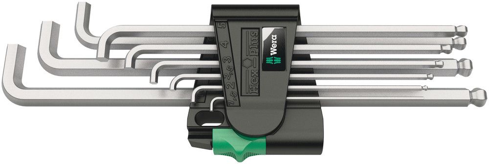 950/9 Hex-Plus 4 L-key set, metric, chrome-plated, 1 x 1.5x90; 1 x 2.0x100; 1 x 2.5x112; 1 x 3.0x126; 1 x 4.0x140; 1 x 5.0x160; 1 x 6.0x180; 1 x 8.0x200; 1 x 10.0x219, Wera 05073594001