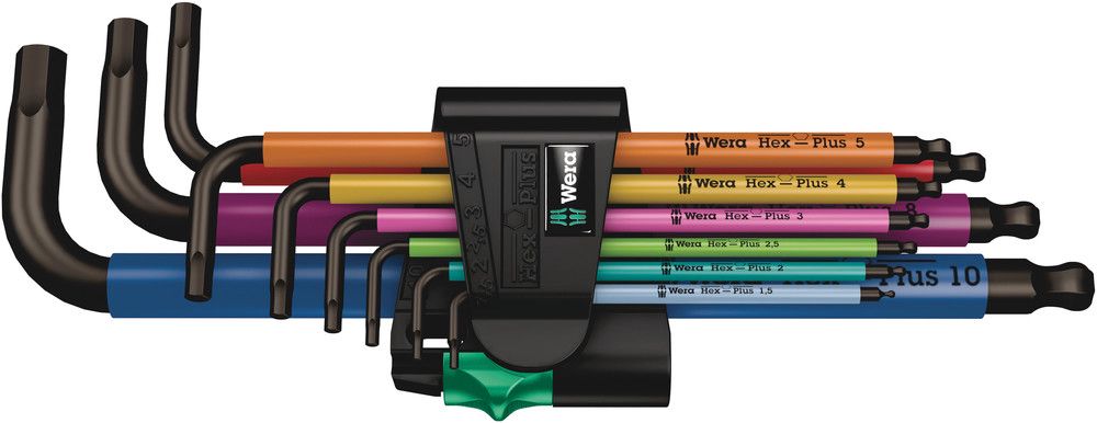 950/9 Hex-Plus Multicolour 1 L-key set, metric, BlackLaser, 1 x 1.5x90; 1 x 2.0x101; 1 x 3.0x123; 1 x 4.0x137; 1 x 5.0x154; 1 x 6.0x172; 1 x 8.0x195; 1 x 10.0x224; 1 x 2.5x112, Wera 05022089001