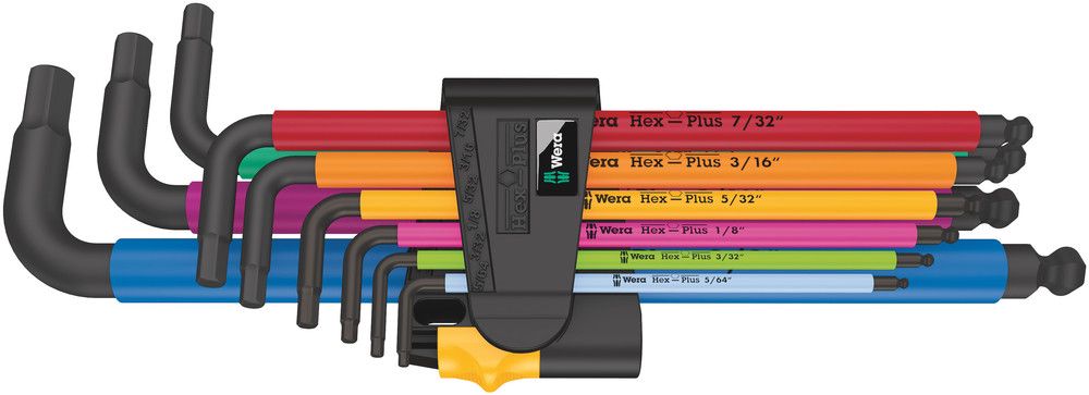 950/9 Hex-Plus Multicolour Imperial 2 L-key set, imperial, BlackLaser, 1 x 5/64x101; 1 x 3/32x112; 1 x 1/8x123; 1 x 5/32x137; 1 x 3/16x154; 1 x 7/32x172; 1 x 1/4x185; 1 x 5/16x195; 1 x 3/8x224, Wera 05022640001