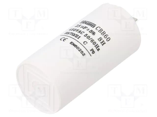 Capacitor: polypropylene; motors, run; 25uF; 450V; Ø45x90mm; ±5% SR PASSIVES CBB60A-25/450