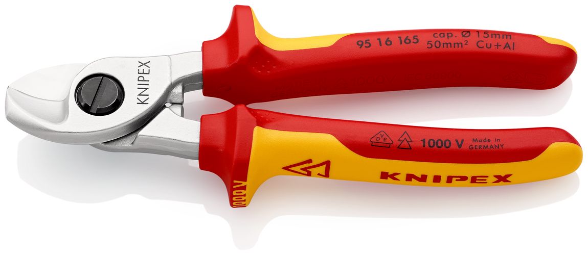 KNIPEX 95 16 165 SB Cable Shears insulated with multi-component grips, VDE-tested chrome-plated 165 mm 95 16 165 SB 4003773030263