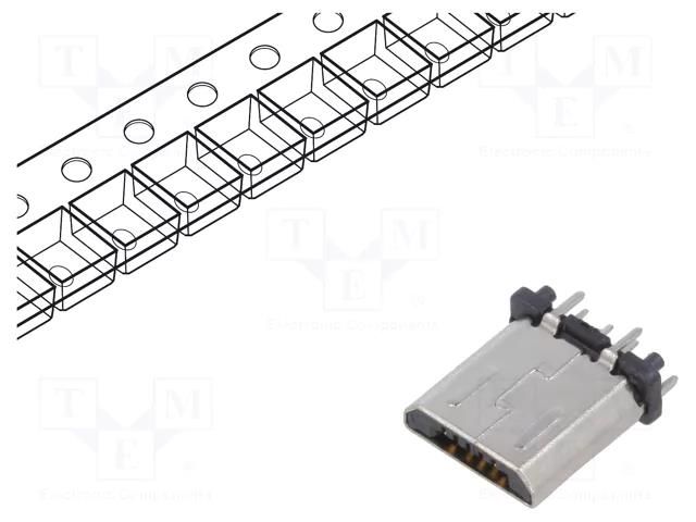 Connector: USB B micro; plug; THT; PIN: 5; straight; USB 2.0; 1.8A GCT USB3150-30-130-A