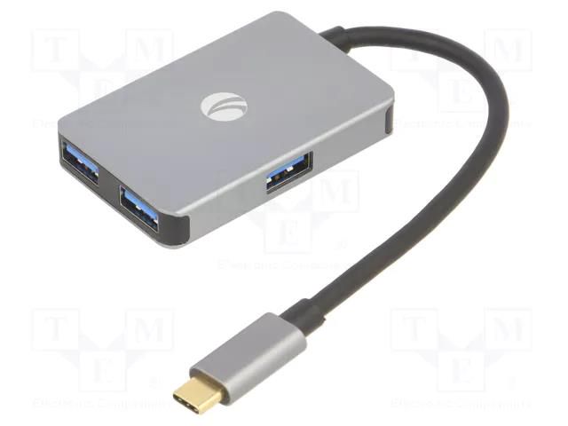 Hub USB; USB A socket x4,USB C plug; OTG,USB 3.0; grey; 5Gbps VCOM DH310B