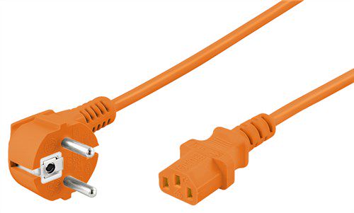 Angled IEC Cord, 5 m, Orange, (3*1 mm²), 5 m - safety plug hybrid (type E/F, CEE 7/7) 90° > Device socket C13 (IEC connection) 95290