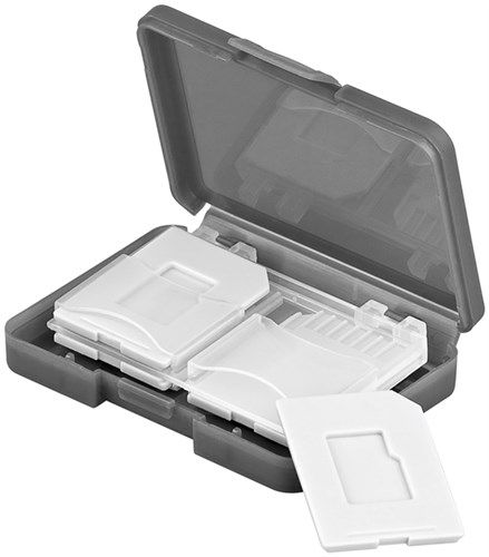 Memory Card Box, transparent-grey - for securely archiving and transporting up to four MMC, SD or microSD cards 95349