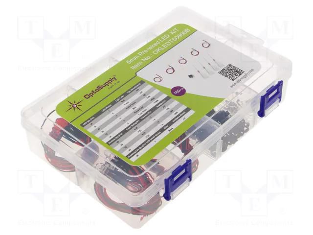 Diode: LED-kit; THT; 5mm; 160pcs; 1.8÷2.4/2.7÷3.4VDC; plastic box OPTOSUPPLY OKLEDT50606B