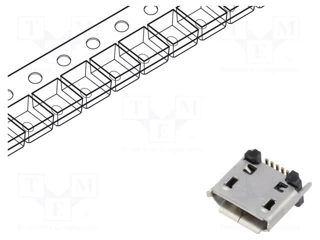 Connector: USB B micro; socket; SMT; PIN: 5; vertical; USB 2.0; 1.8A GCT USB3140-30-0070-1C