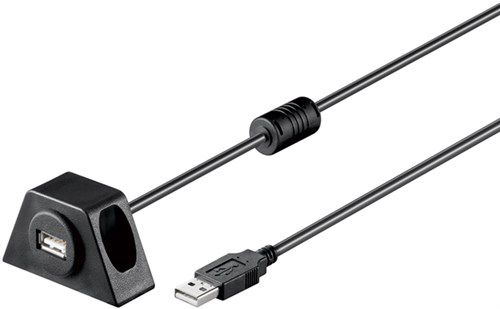 USB 2.0 Hi-Speed Extension Cable with Mounting Bracket, black, 0.6 m - USB 2.0 male (type A) > USB 2.0 female (type A) 95444