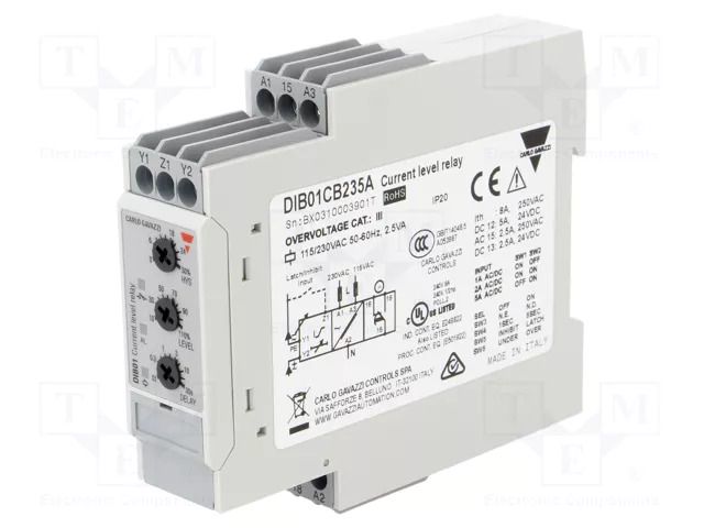 Current monitoring relay; AC/DC current; 115/230VAC; DIB; SPDT CARLO GAVAZZI DIB01CB235A