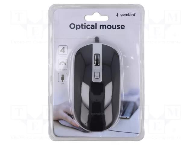 Mouse; black,silver; USB A; optical,wired; DPI change button GEMBIRD MUS-4B-06-BS
