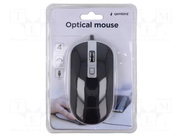 Mouse; black,silver; USB A; optical,wired; DPI change button GEMBIRD MUS-4B-06-BS