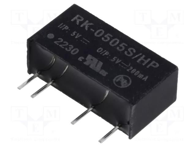 Converter: DC/DC; 1W; Uin: 4.5÷5.5VDC; Uout: 5VDC; Iout: 200mA; SIP7 RECOM RK-0505S/HP