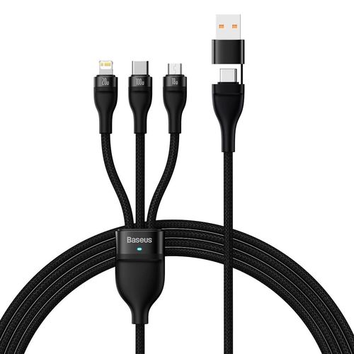 Baseus Flash Series II USB Type C / USB Type A cable - USB Type C / Lightning / micro USB 100 W 1.2 m black (CASS030101), Baseus 6932172608743 6932172608743