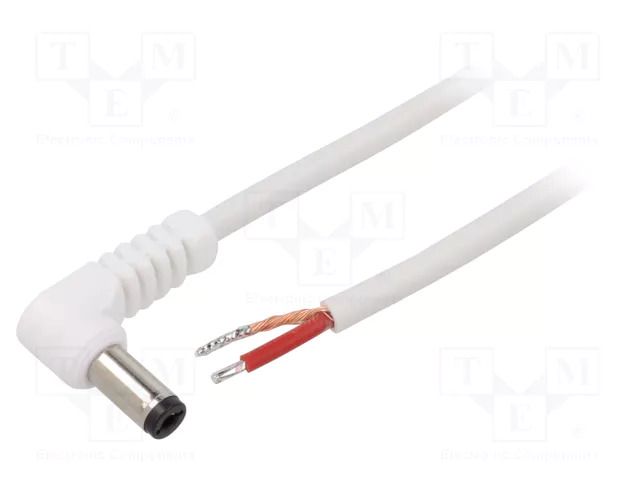 Cable; 1x1mm2; wires,DC 5,5/2,1 plug; angled; white; 0.5m WEST POL A21-TT-C100-050WH