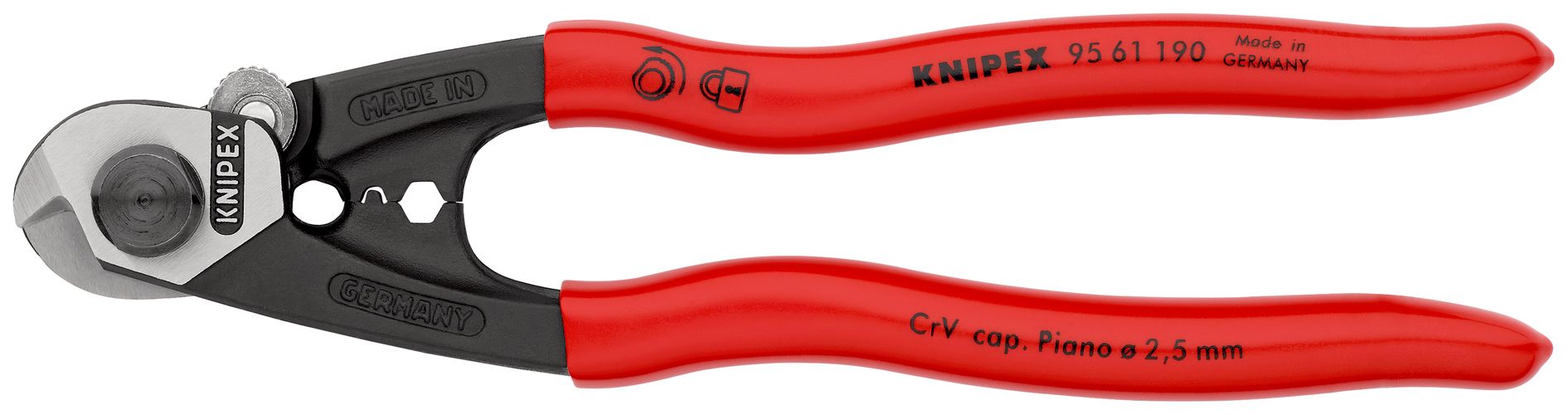 KNIPEX 95 61 190 SB Wire Rope Cutter forged plastic coated 190 mm 95 61 190 SB 4003773014744