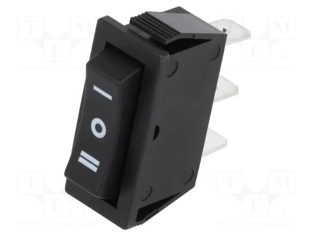 ROCKER; SP3T; Pos: 3; ON-OFF-ON; 15A/250VAC; black; none; 35mΩ NINIGI RS1033C6BK
