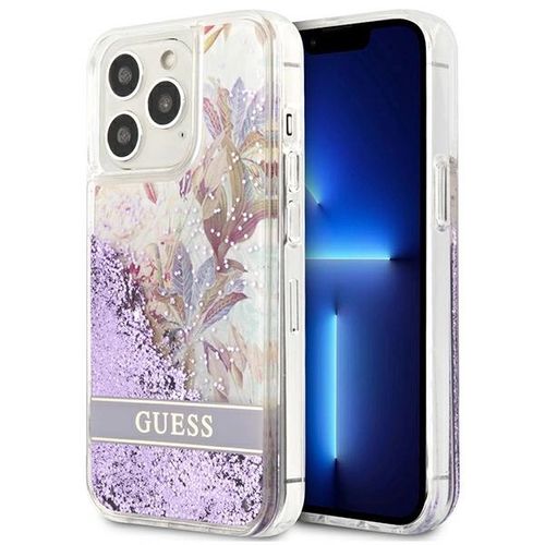 Guess GUHCP13LLFLSU iPhone 13 Pro / 13 6.1&quot; purple/purple hardcase Flower Liquid Glitter, Guess 3666339041298 3666339041298